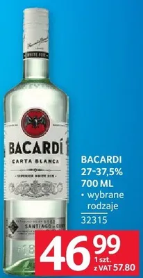 Rum Bacardi Carta Blanca 37,5% 700ML promocja w Selgros