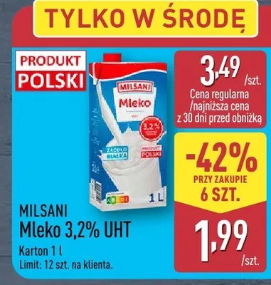 Mleko 3,2% UHT karton 1 l promocja w Aldi