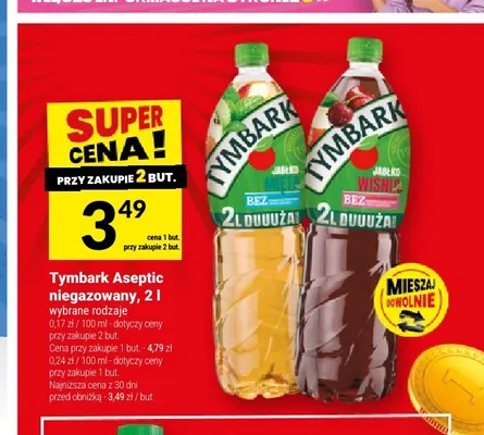 Napój niegazowany Tymbark Aseptic jabłko-wiśnia promocja w Twój Market