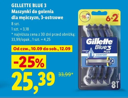 Maszynki do golenia dla mężczyzn 3-ostrzowe Gillette Blue 3 promocja w Lidl