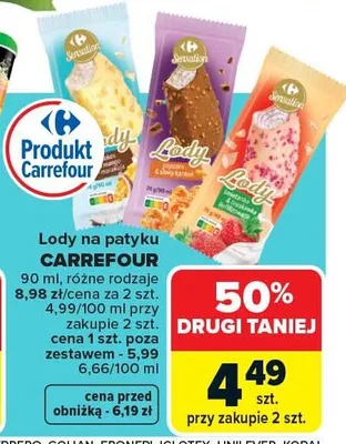 Lody na patyku różne rodzaje promocja w Carrefour Market