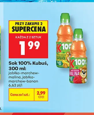 Sok Kubuś jabłko-marchew-banan 100% promocja w Biedronka