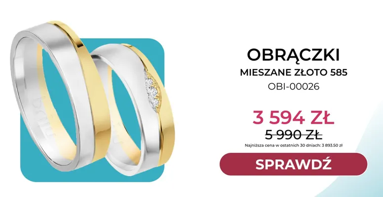 Obrączki mieszane złoto 585 OBI-00026 Briju promocja w Briju