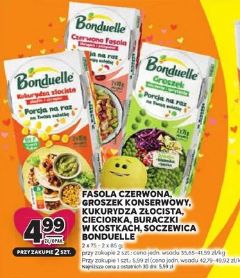 Fasola czerwona, groszek konserwowy, kukurydza złocista, cieciorka, buraczki w kostkach, soczewica Bonduelle 2 x 75 g, 2 x 85 g promocja w Stokrotka