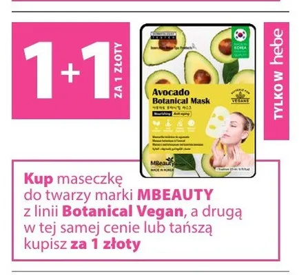 Maseczka do twarzy Mbeauty Botanical Vegan Avocado promocja w Hebe
