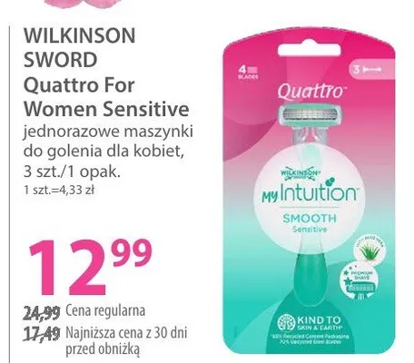 Jednorazowe maszynki do golenia dla kobiet Quattro For Women Sensitive, 3 szt./1 opak. promocja w Hebe
