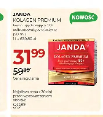 Krem ujędrniający 50+ odbudowujący elastynę Kolagen Premium Janda promocja w Drogerie Jawa