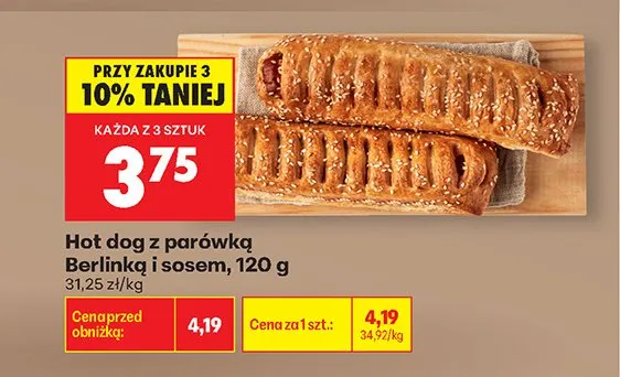 Hot dog z parówką Berlinką i sosem promocja w Biedronka