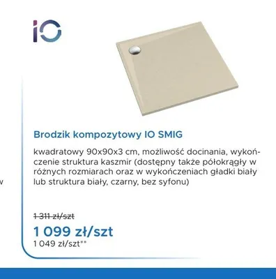 Brodzik kompozytowy IO SMIG kwadratowy promocja w Blu Salony Łazienek