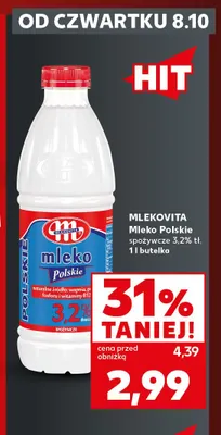 Mleko Polskie spożywcze Mlekovita 3,2% promocja w Kaufland