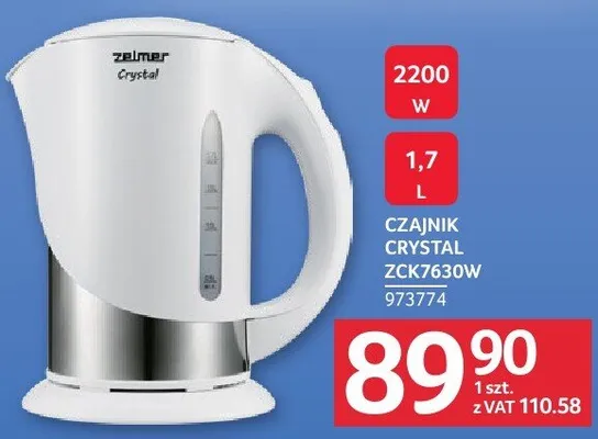 Czajnik Zelmer CRYSTAL ZCK7630W promocja w Selgros