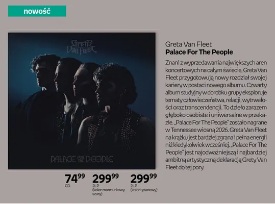 Płyta CD Greta Van Fleet Palace For The People promocja w Empik