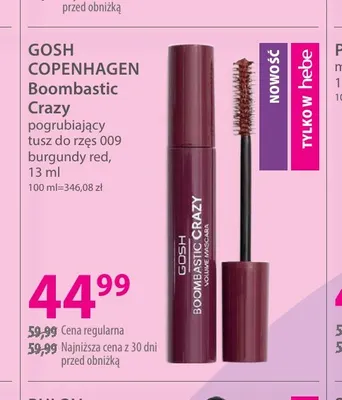 Pogrubiający tusz do rzęs 009 burgundy red Boombastic Crazy Gosh Copenhagen promocja w Hebe