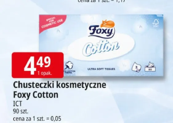Chusteczki kosmetyczne Foxy Cotton ICT promocja w Leclerc