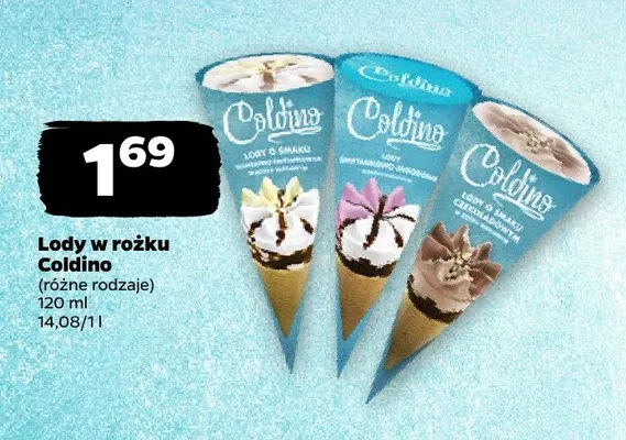 Lody w rożku o smaku czekoladowym Coldino promocja w Netto