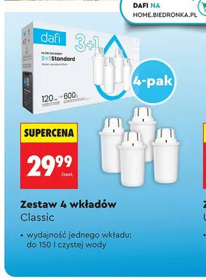 Zestaw wkładów filtrujących Dafi Classic 4-pak promocja w Biedronka