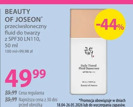 Przeciwsłoneczny fluid do twarzy z SPF30 LN110 Beauty of Joseon promocja w Hebe