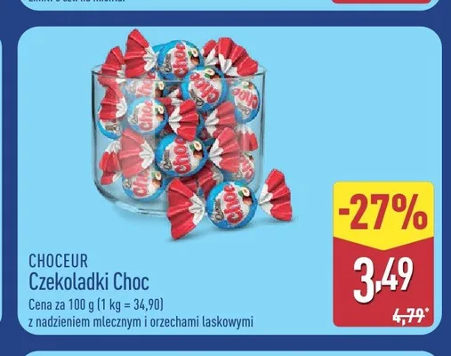 Czekoladki Choc z nadzieniem mlecznym i orzechami laskowymi Choceur promocja w Aldi