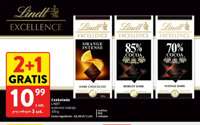 Czekolada Lindt Excellence 70% Cocoa promocja w Intermarche