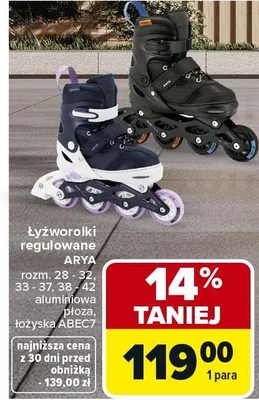 Łyżworolki regulowane Arya rozm. 29 - 33, 33 - 37, 38 - 42 aluminiowa płoza, łożyska Abec9 promocja w Carrefour