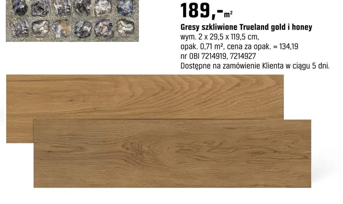 Gresy szkliwione Trueland gold i honey promocja w OBI