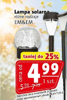 Lampa solarna EM&EM promocja w Prim Market