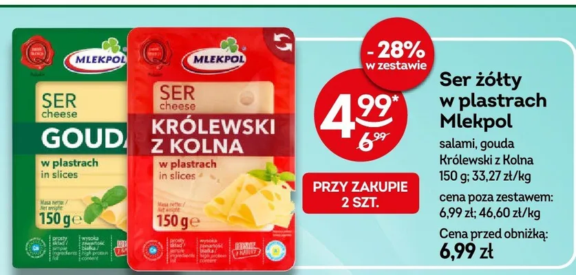 Ser żółty w plastrach salami, gouda królewski z Kolna promocja w Żabka