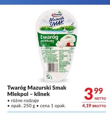 Twaróg półtłusty Mazurski Smak Mlekpol klinek promocja w Makro