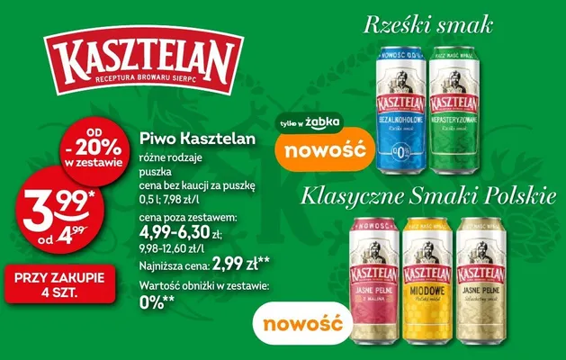 Piwo Kasztelan różne rodzaje puszka promocja w Żabka