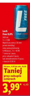 Piwo bezalkoholowe Lech Free 0,0% promocja w Lidl