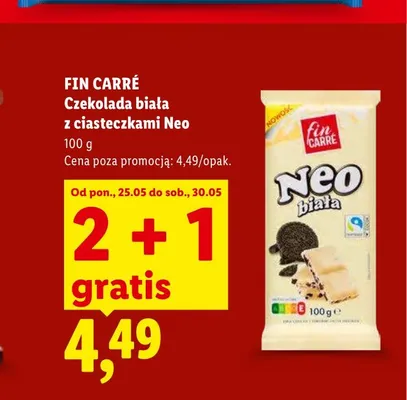 Czekolada biała z ciasteczkami Neo FIN CARRÉ promocja w Lidl