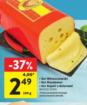 Ser żółty Rajski z dziurami Włoszczowa promocja w Intermarche