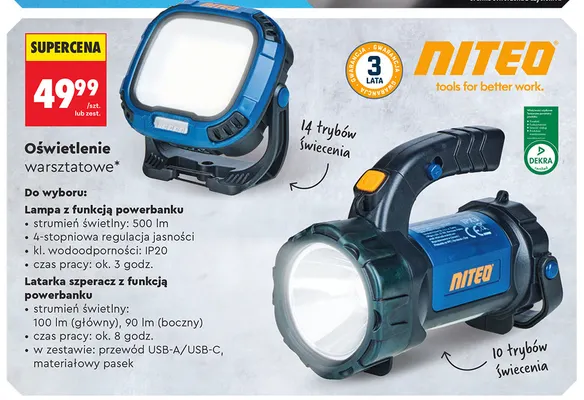 Latarka szperacz z funkcją powerbanku Niteo promocja w Biedronka