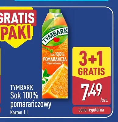 Sok pomarańczowy Tymbark 100% promocja w Aldi