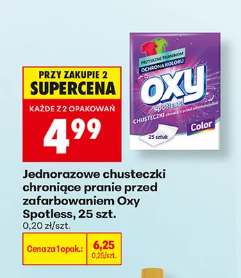 Jednorazowe chusteczki chroniące pranie przed zafarbowaniem Oxy Spotless promocja w Biedronka