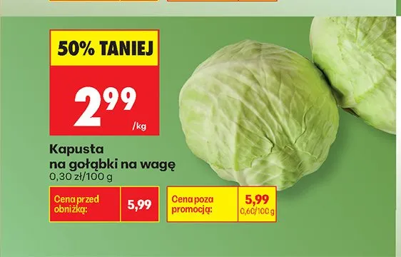 Kapusta na gołąbki na wagę promocja w Biedronka