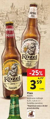 Piwo Kozel wybrane rodzaje butelka zwrotna promocja w Intermarche