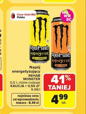 Napój energetyzujący Rehab Monster Tea + Peach promocja w Carrefour Market