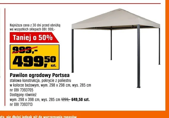 Pawilon ogrodowy Portsea 298x298 cm promocja w OBI