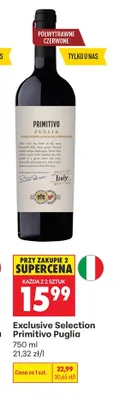 Wino czerwone Exclusive Selection Primitivo Puglia promocja w Biedronka