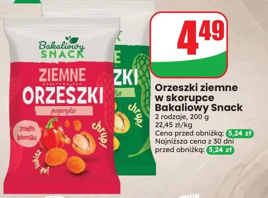 Orzeszki ziemne w skorupce papryka Bakaliowy Snack promocja w Dino