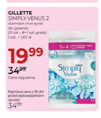 Maszynki do golenia damskie Simply Venus 2 12-pak Gillette promocja w Drogerie Jawa