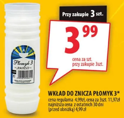 Wkład do znicza Płomyk 3 promocja w Arhelan