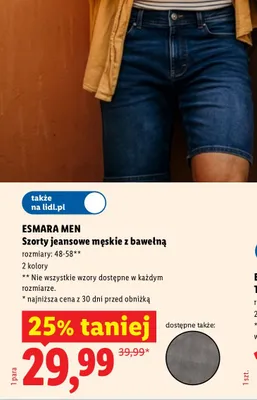 Szorty jeansowe męskie z bawełną Esmara Men promocja w Lidl