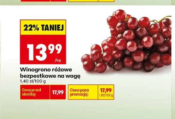 Winogrono różowe bezpestkowe na wagę promocja w Biedronka
