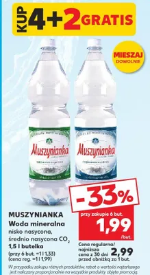 Woda mineralna nisko nasycona, średnio nasycona CO2 Muszynianka promocja w Kaufland