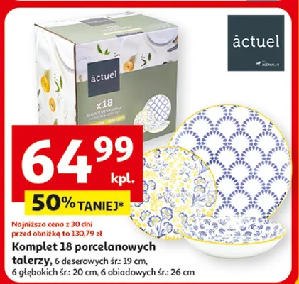 Komplet 18 porcelanowych talerzy promocja w Auchan