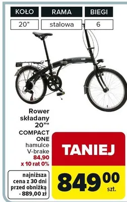 Rower składany 20" Compact One promocja w Carrefour