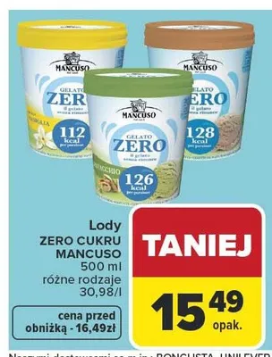 Lody Zero Cukru Mancuso promocja w Carrefour Market