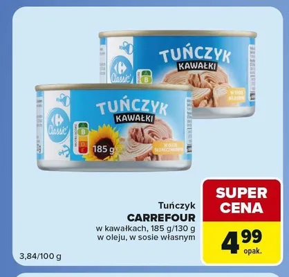 Tuńczyk w kawałkach w sosie własnym Carrefour Classic promocja w Carrefour Market
